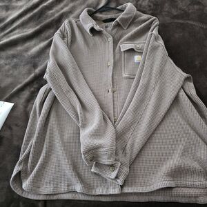 Carhartt Taupe Waffle-Knit Button-Up Shirt Jacket